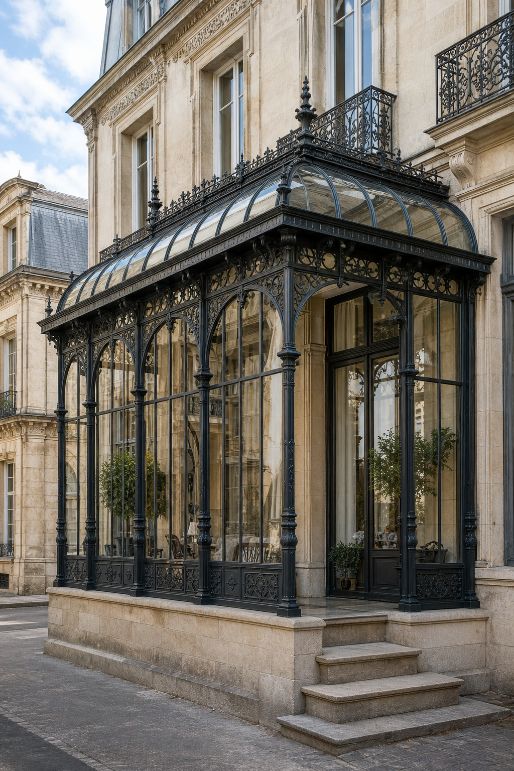 Verrière ancienne restaurée sur maison de ville