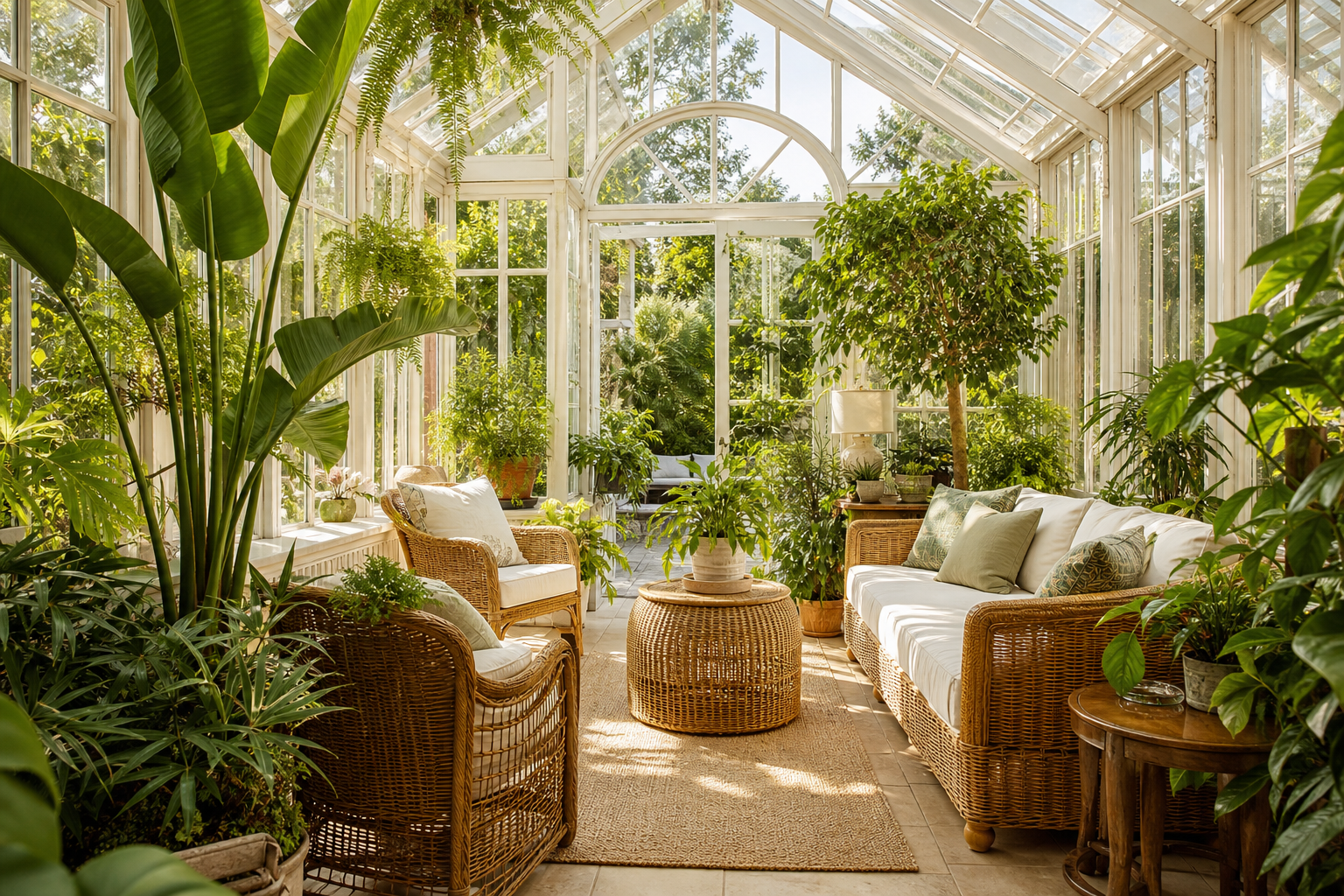 Jardin d'hiver lumineux avec plantes